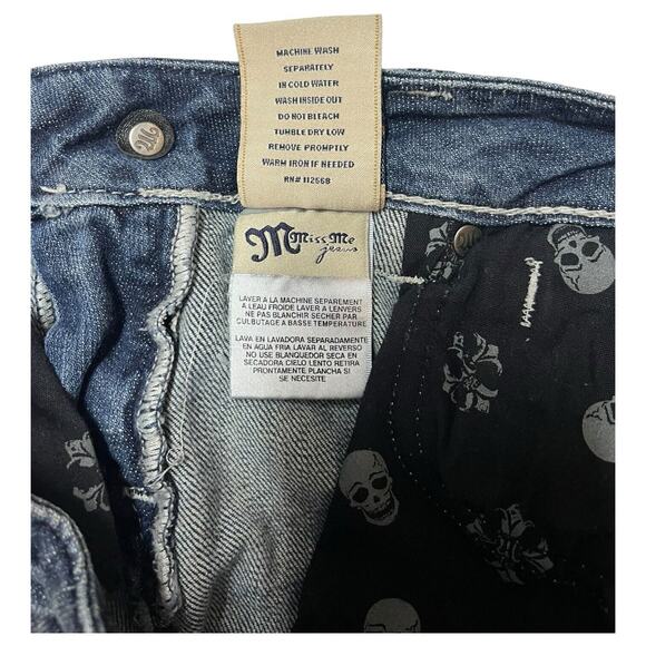 Miss Me Jeans Womens 27 Blue Rhinestone Fleur de lis Embellished Pockets Low - Picture 6 of 12